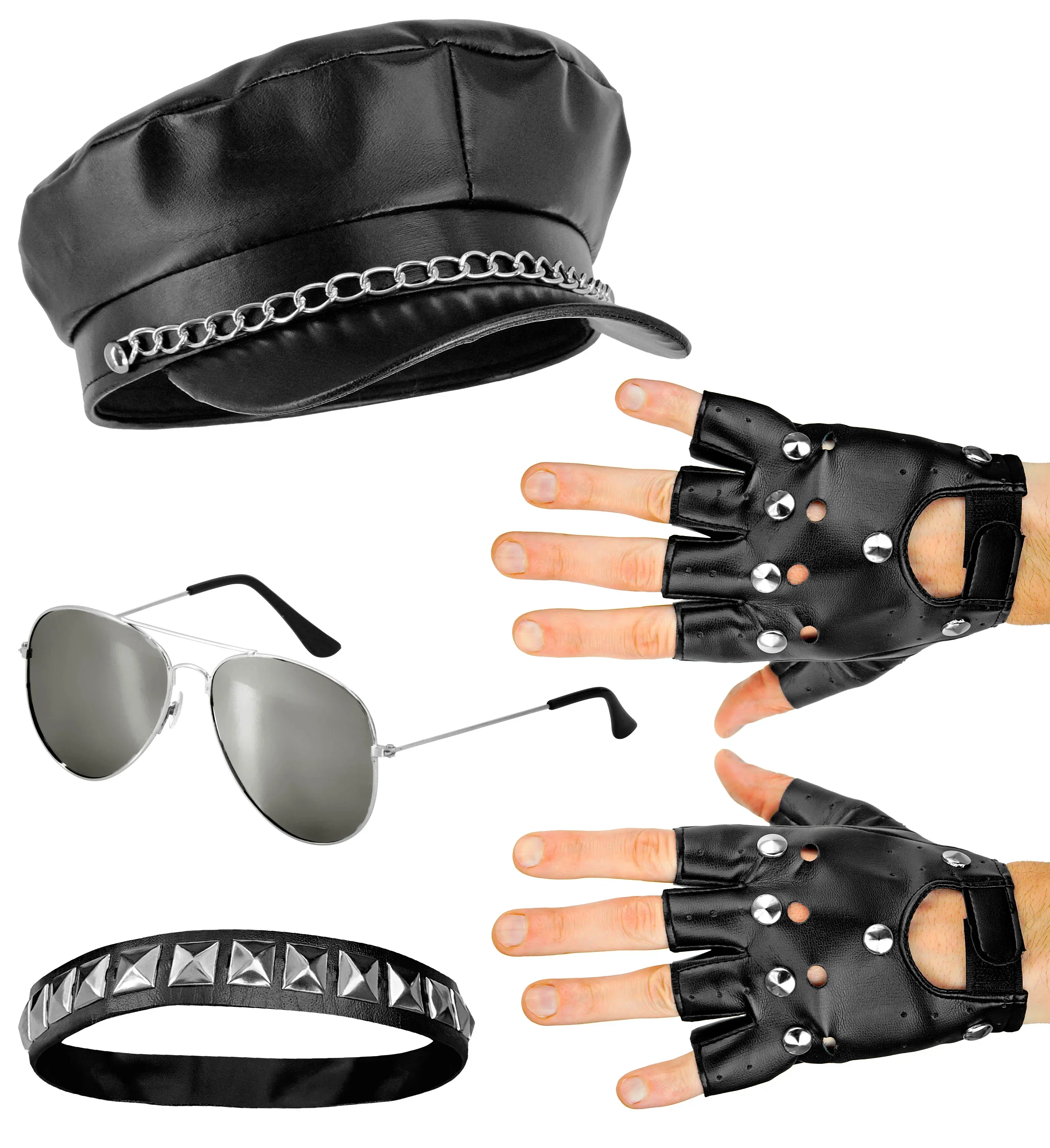 Kit de Motero Rockero con Gorra, Guantes, Collar y Gafas