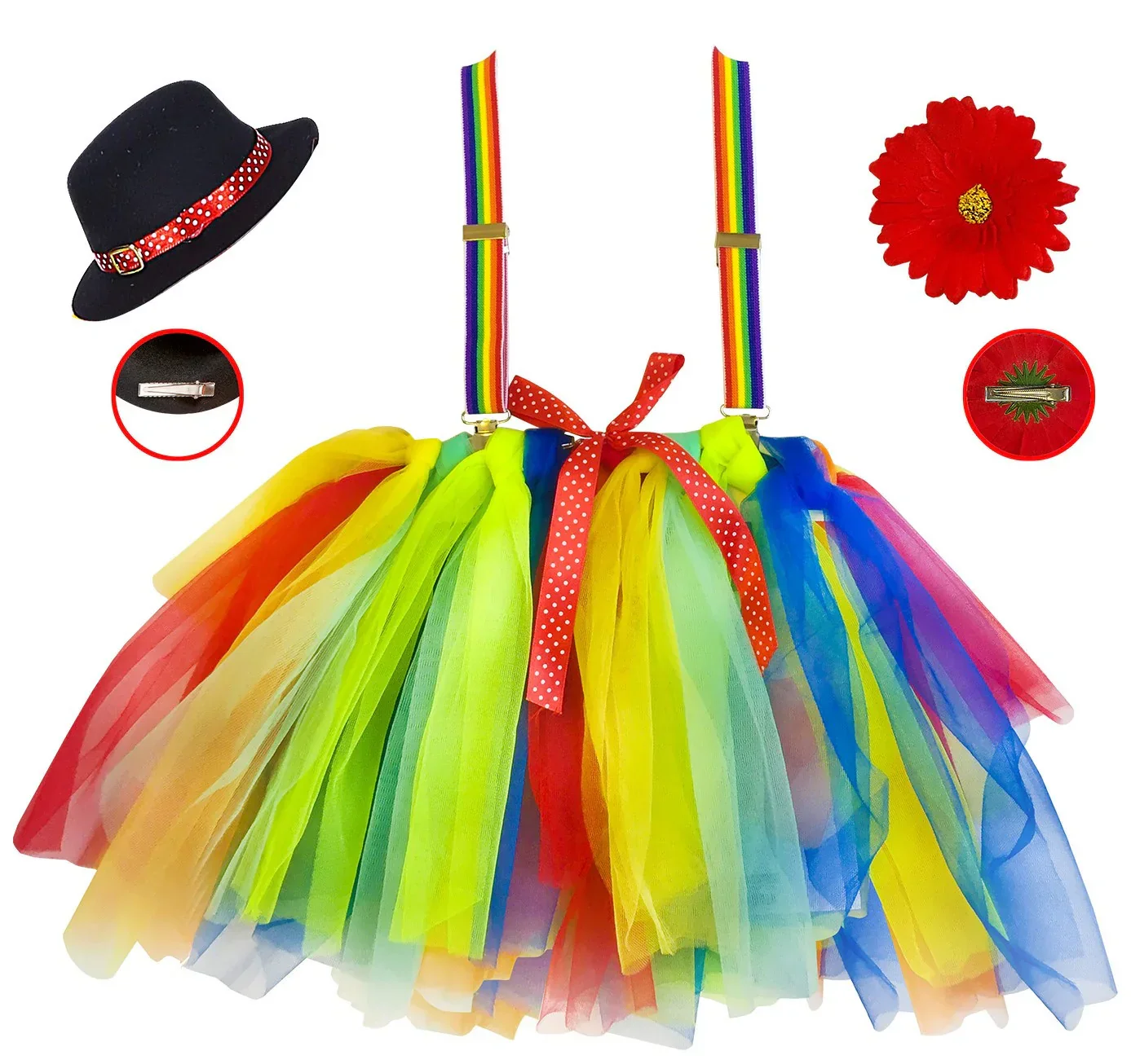 Kit de Payasa Infantil con Tutú, Tirantes, Flor y Sombrero - Image 2