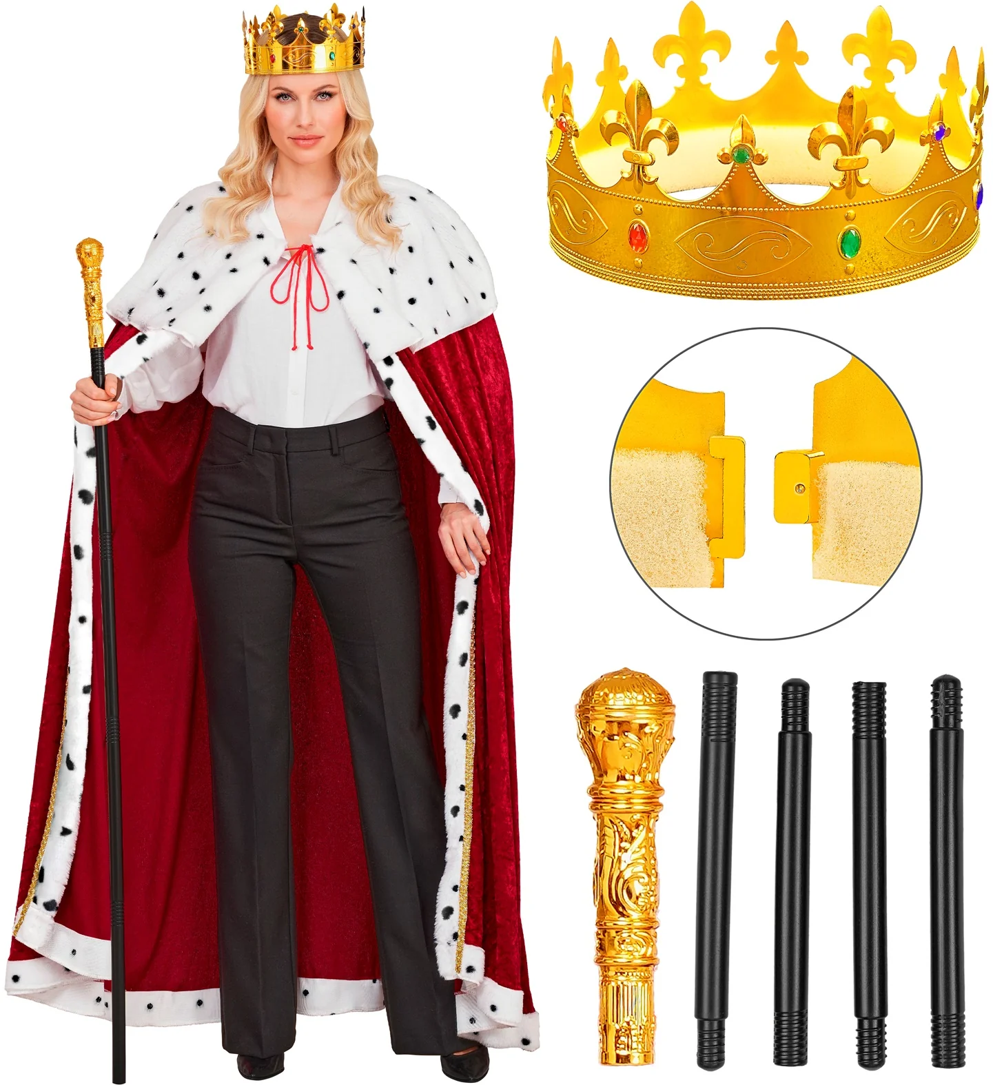 Kit de Rey con Capa, Bastón y Corona - Image 3