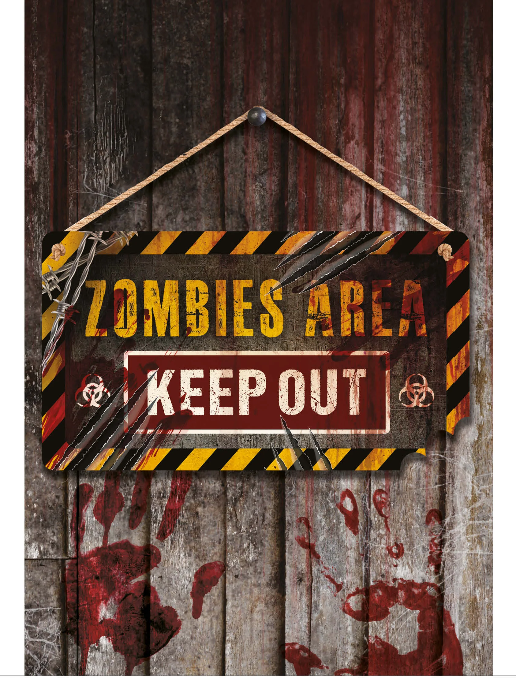 Letrero Halloween "Keep Out" Efecto Madera