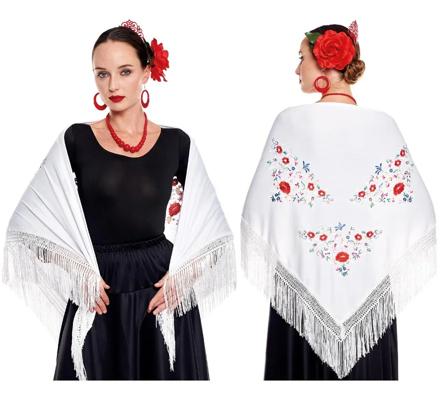 Mantón de Sevillana o Chulapa Blanco con Bordado