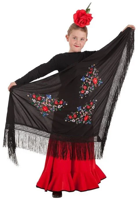 Mantón de Sevillana o Chulapa Negro con Bordado - Image 3