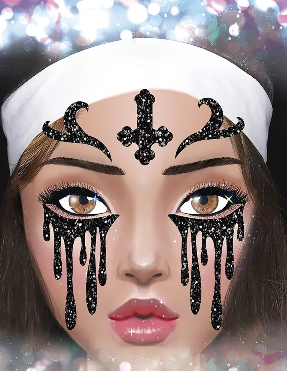 Maquillaje Adhesivo Negro con Purpurina de Monja - Image 3