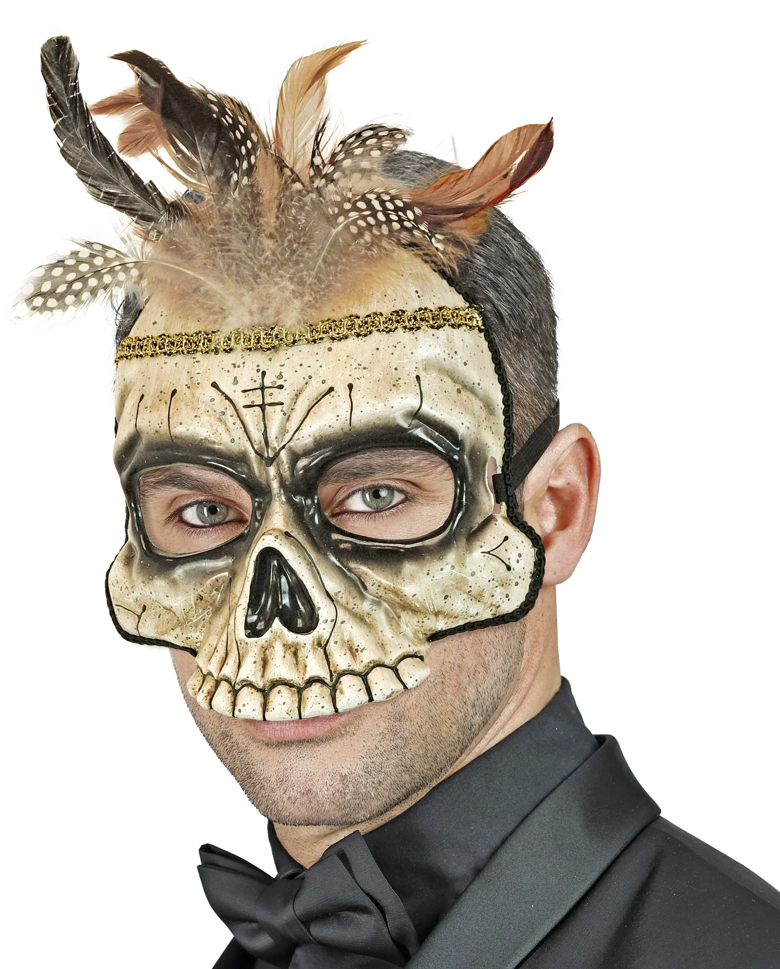 Máscara de Calavera de Chamán Vudú con Plumas - Image 3