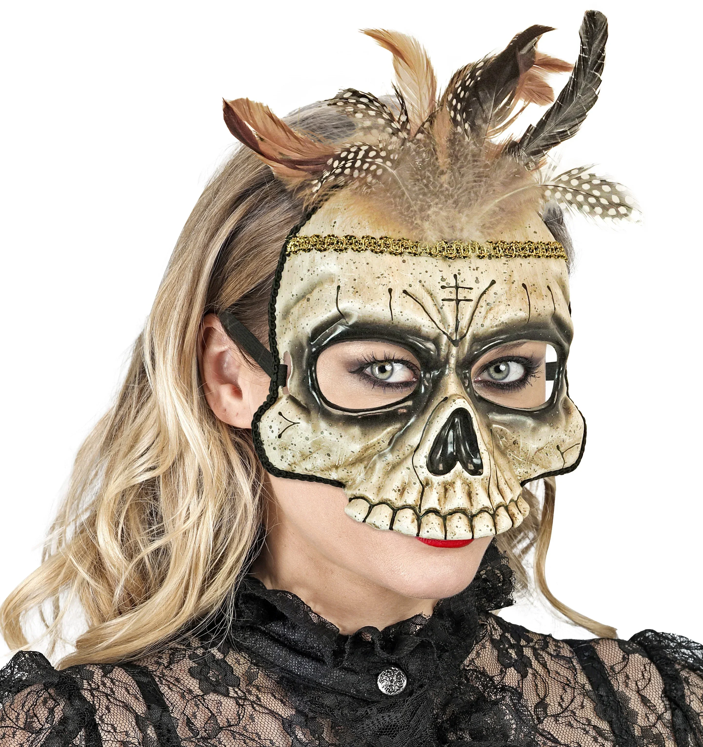 Máscara de Calavera de Chamán Vudú con Plumas - Image 4