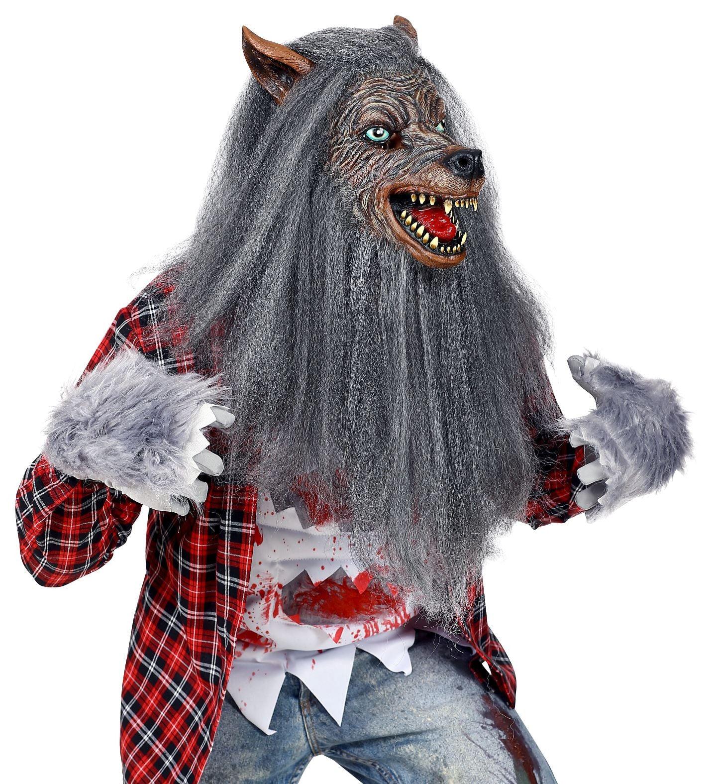 Máscara de Hombre Lobo con Pelo Largo Gris - Image 4