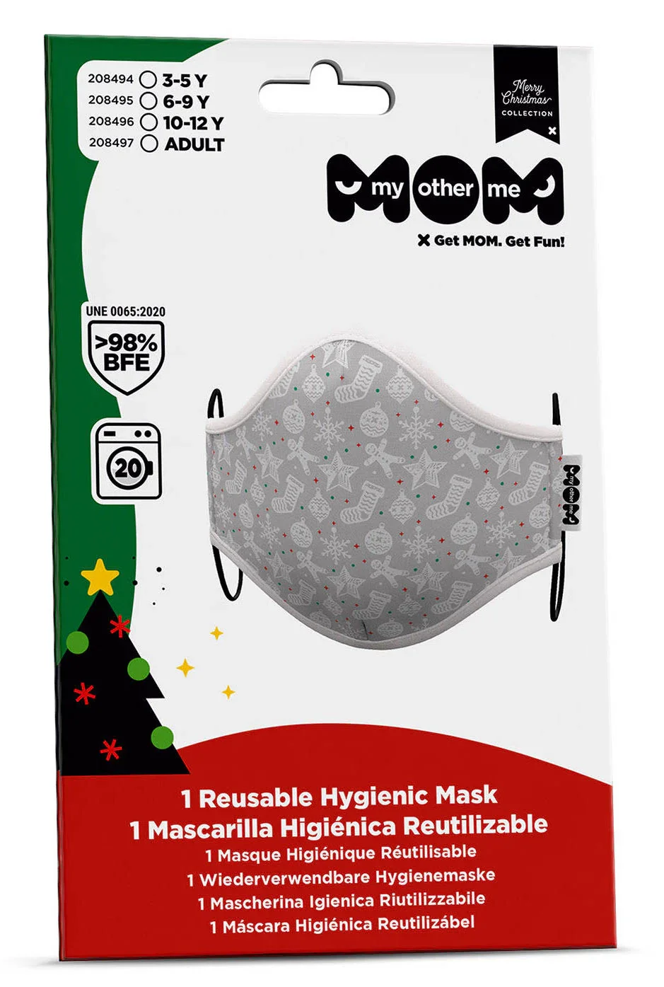 Mascarilla Gris Estampado Navidad para Adulto - Image 3