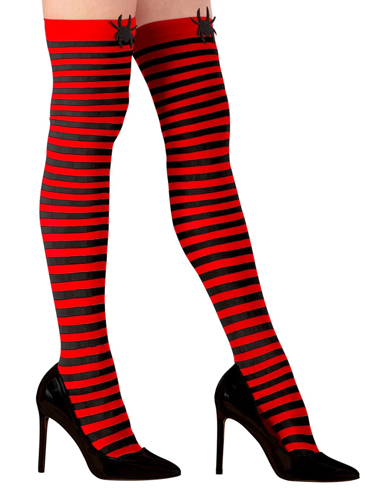 Medias de Rayas Rojas y Negras con Arañas para Mujer - Image 2