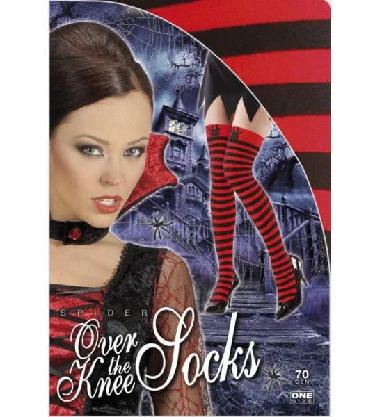 Medias de Rayas Rojas y Negras con Arañas para Mujer - Image 4