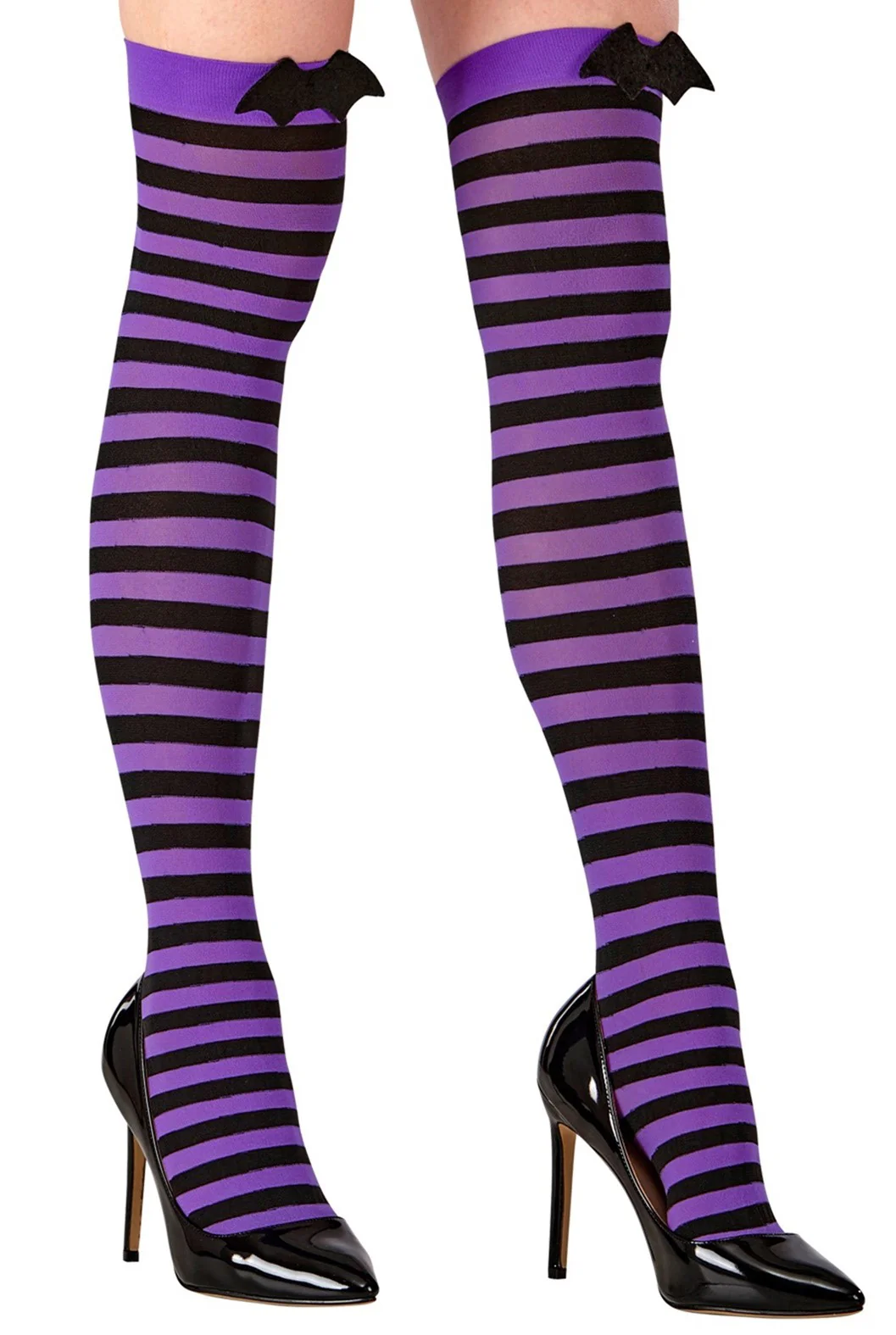 Medias de Rayas Moradas y Negras con Murciélago para Mujer - Image 2