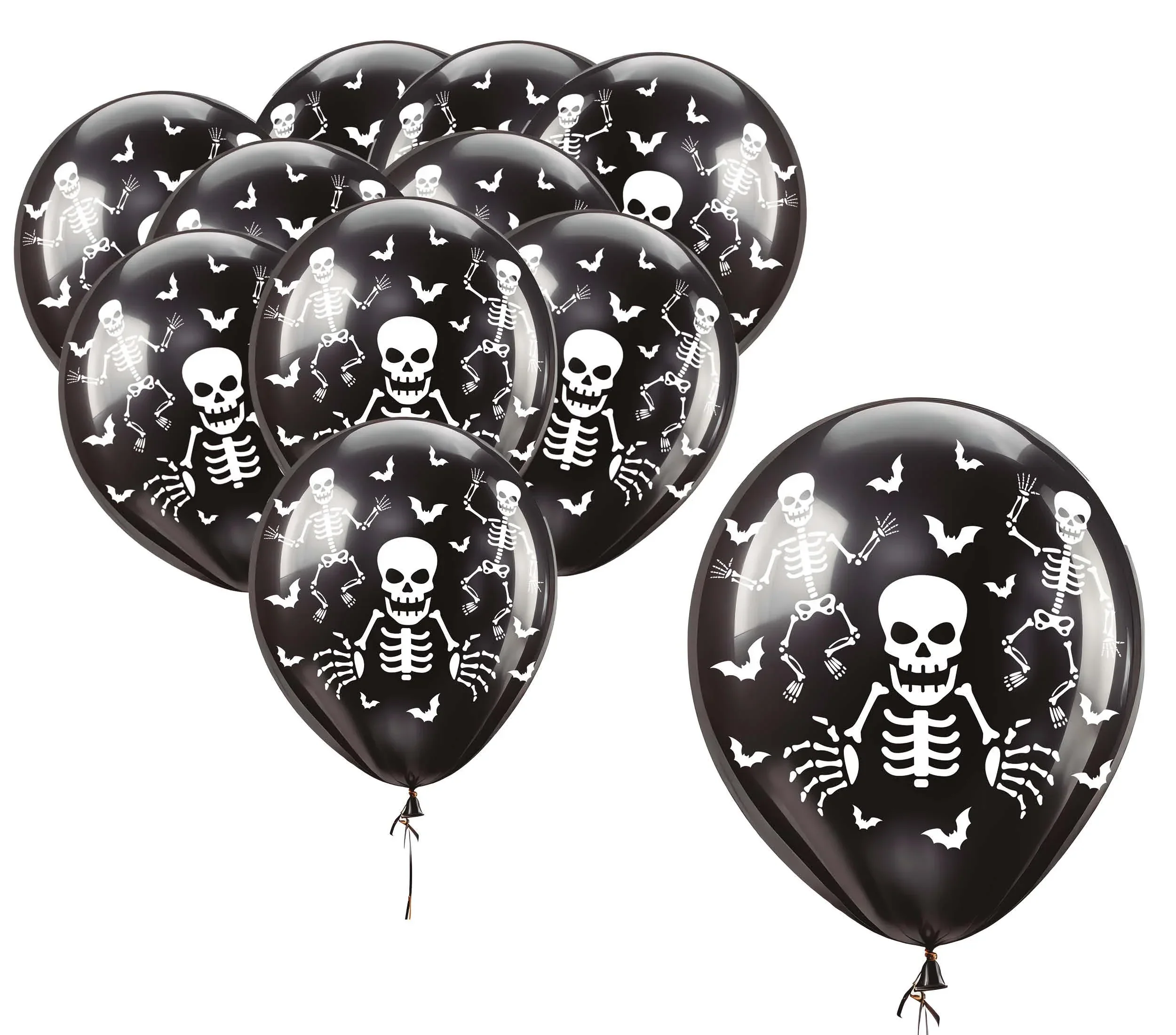 Pack de 10 Globos Negros con Esqueletos