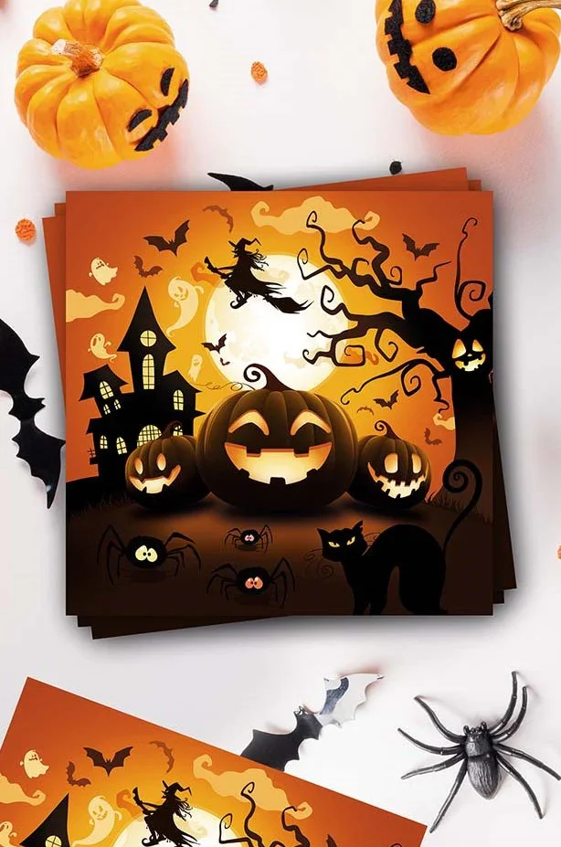 Pack de 12 Servilletas de Calabazas de Halloween - Image 2