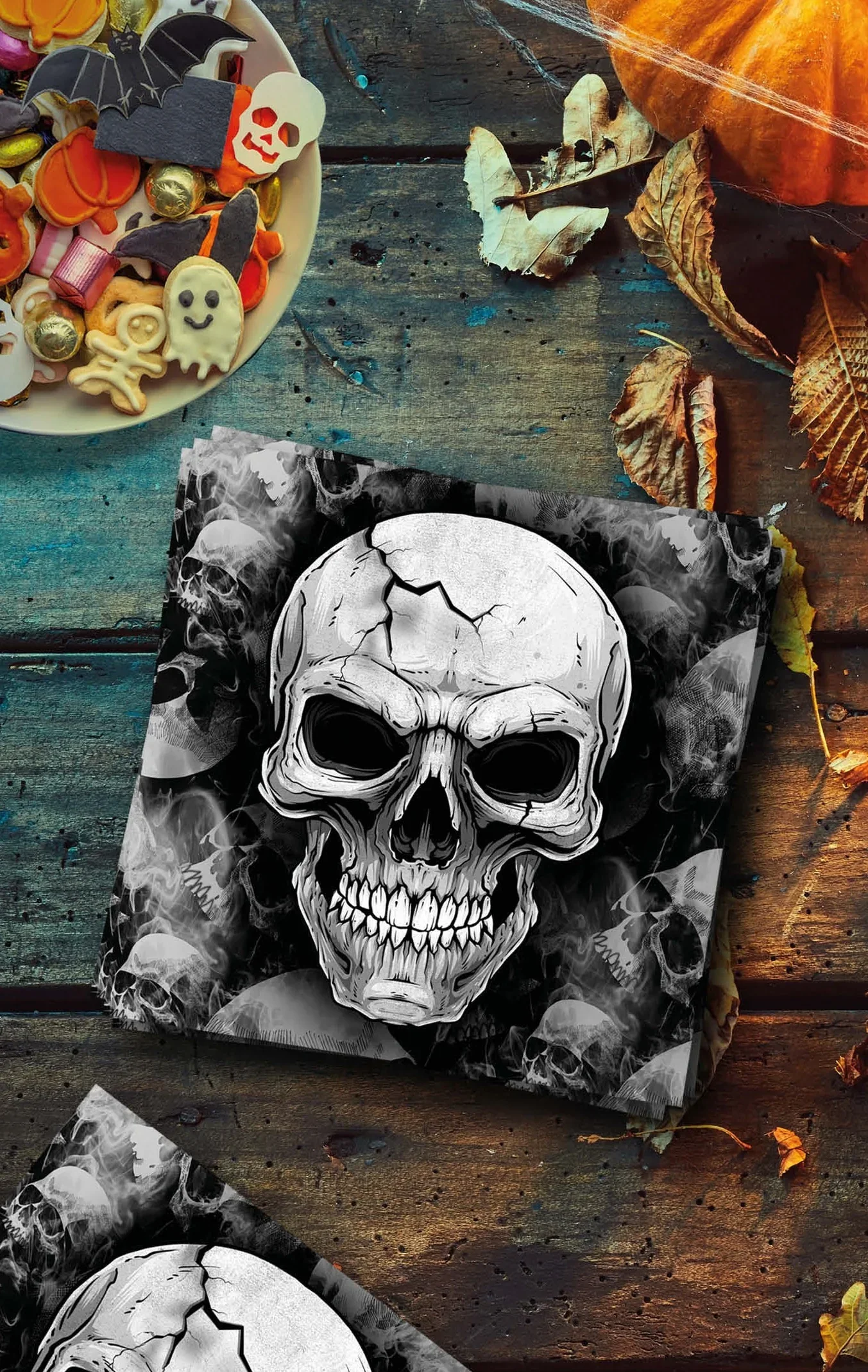 Pack de 12 Servilletas de Calaveras de Halloween - Image 2
