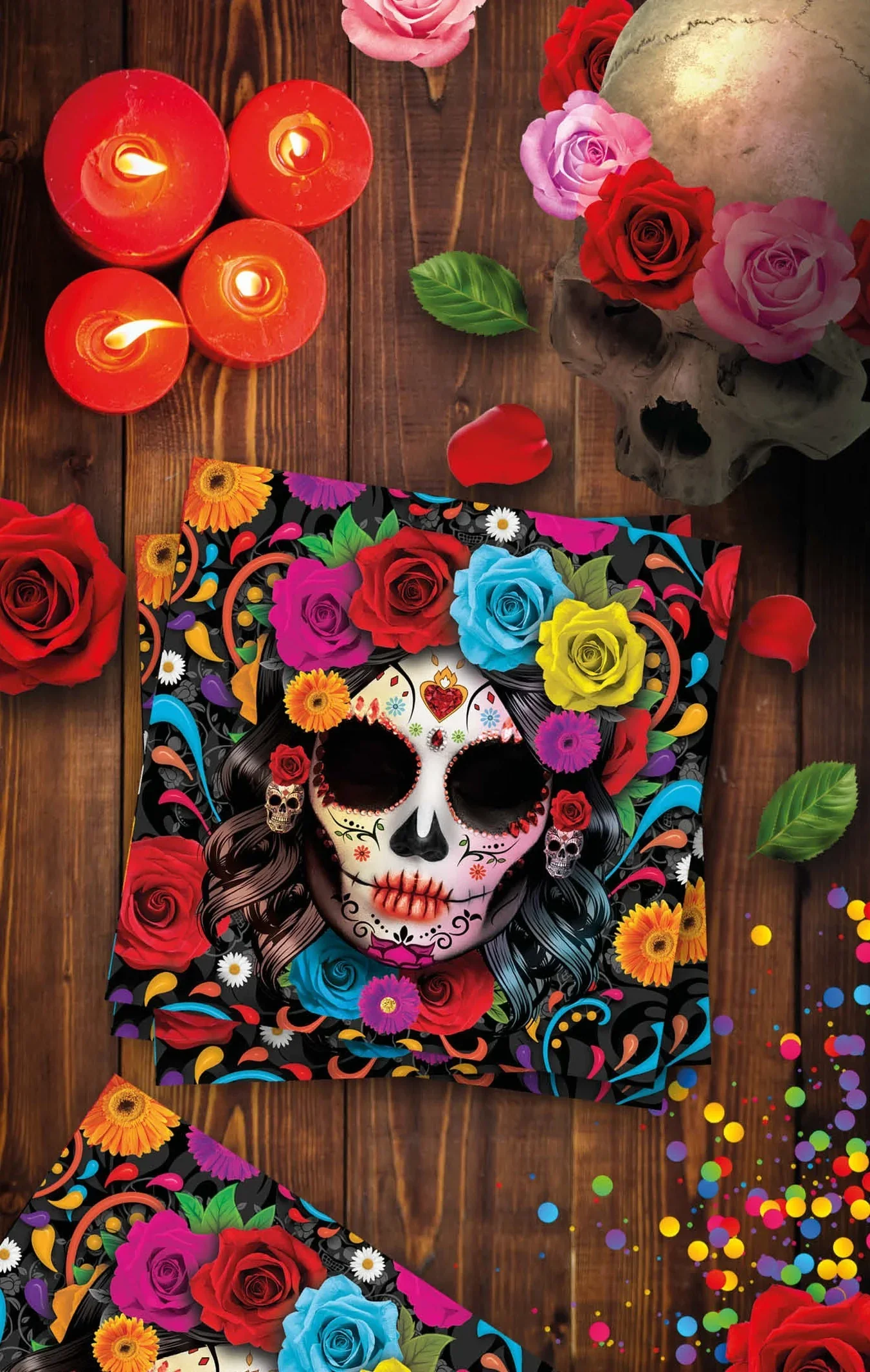 Pack de 12 Servilletas de Catrinas de Halloween - Image 2