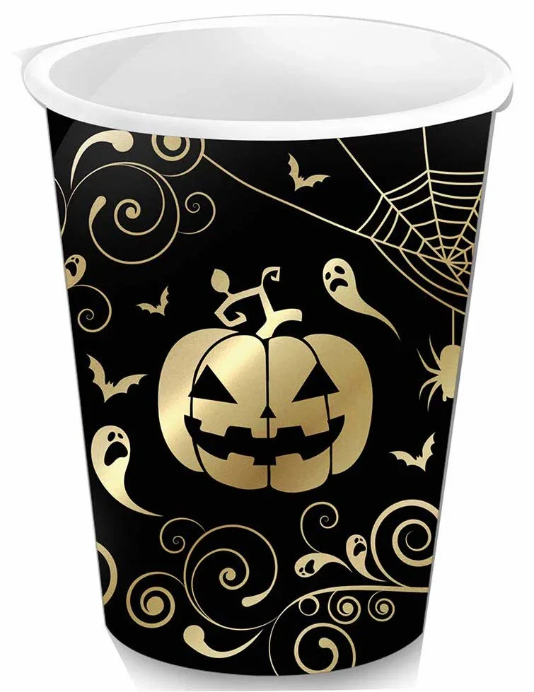 Pack 6 Vasos Negros de Calabaza Dorada