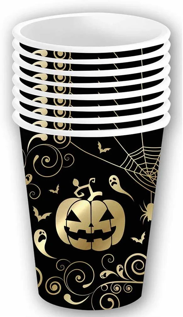 Pack 6 Vasos Negros de Calabaza Dorada - Image 2