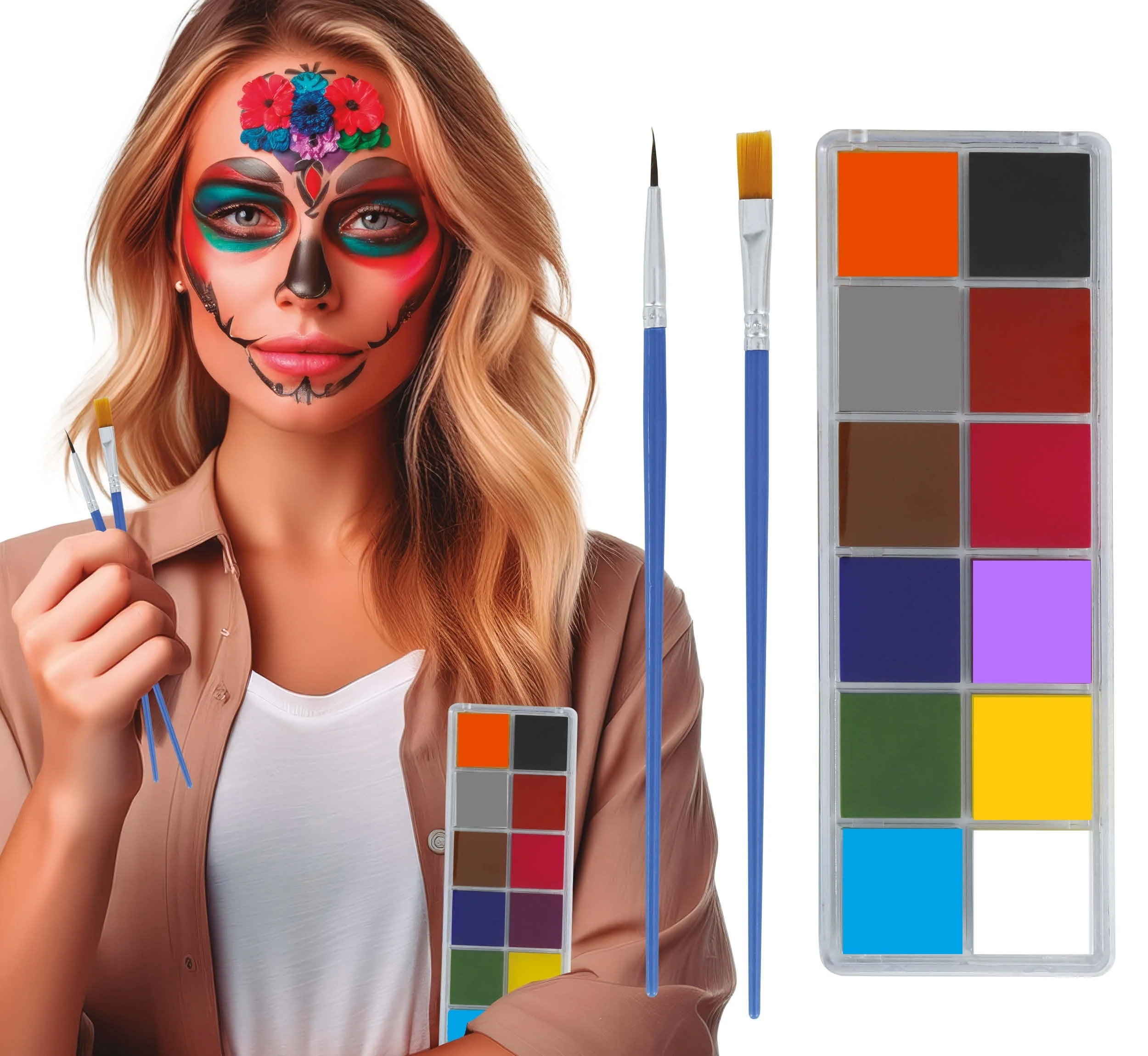 Paleta de Maquillaje en Crema con 12 Colores y 2 Pinceles
