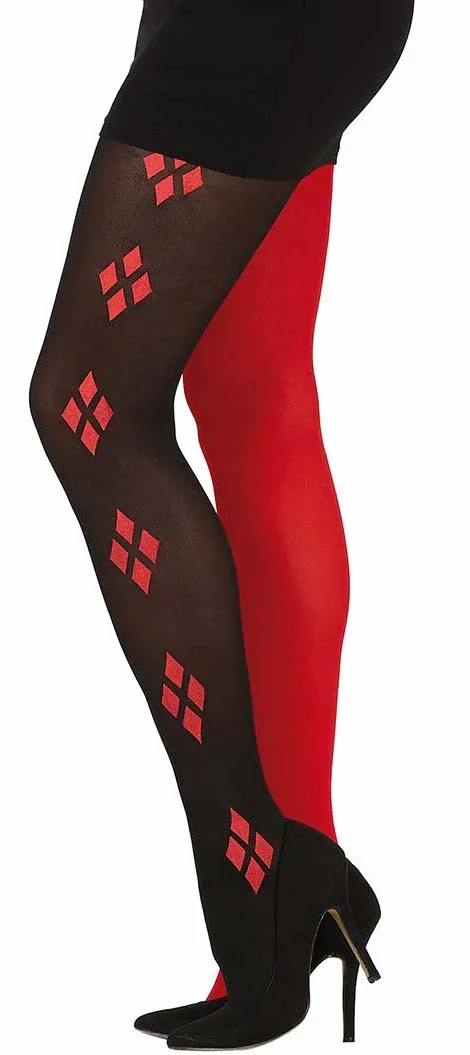 Pantys Mitad Rojo y Negro con Rombos para Mujer