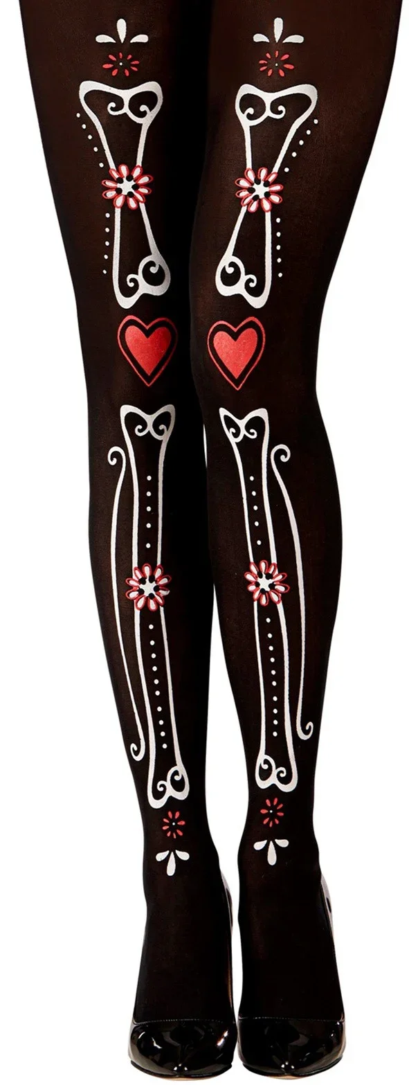 Pantys Negros con Huesos Decorados para Mujer