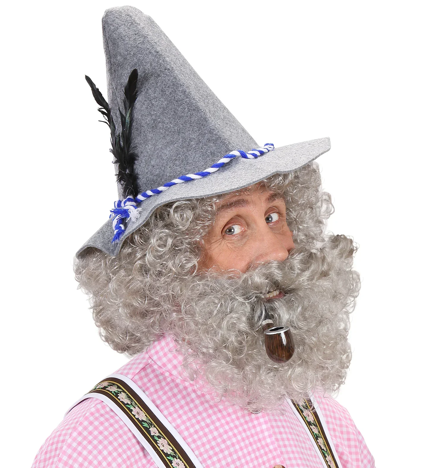 Peluca Gris Rizada con Barba - Image 3