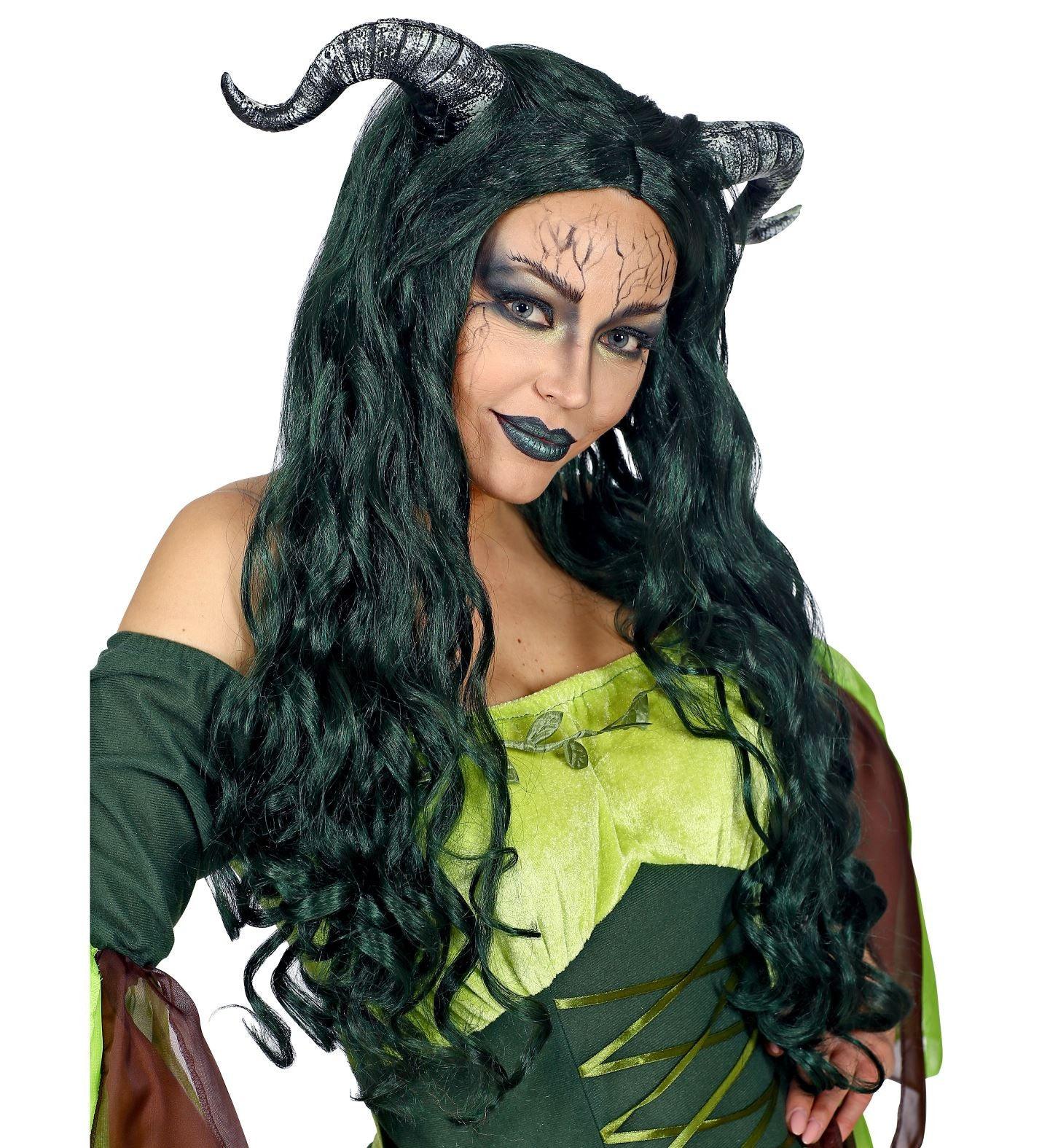 Peluca de Bruja del Bosque Verde con Cuernos - Image 2