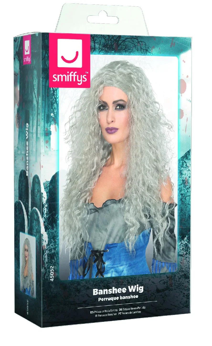 Peluca de Bruja Gris con Melena Larga Rizada - Image 2