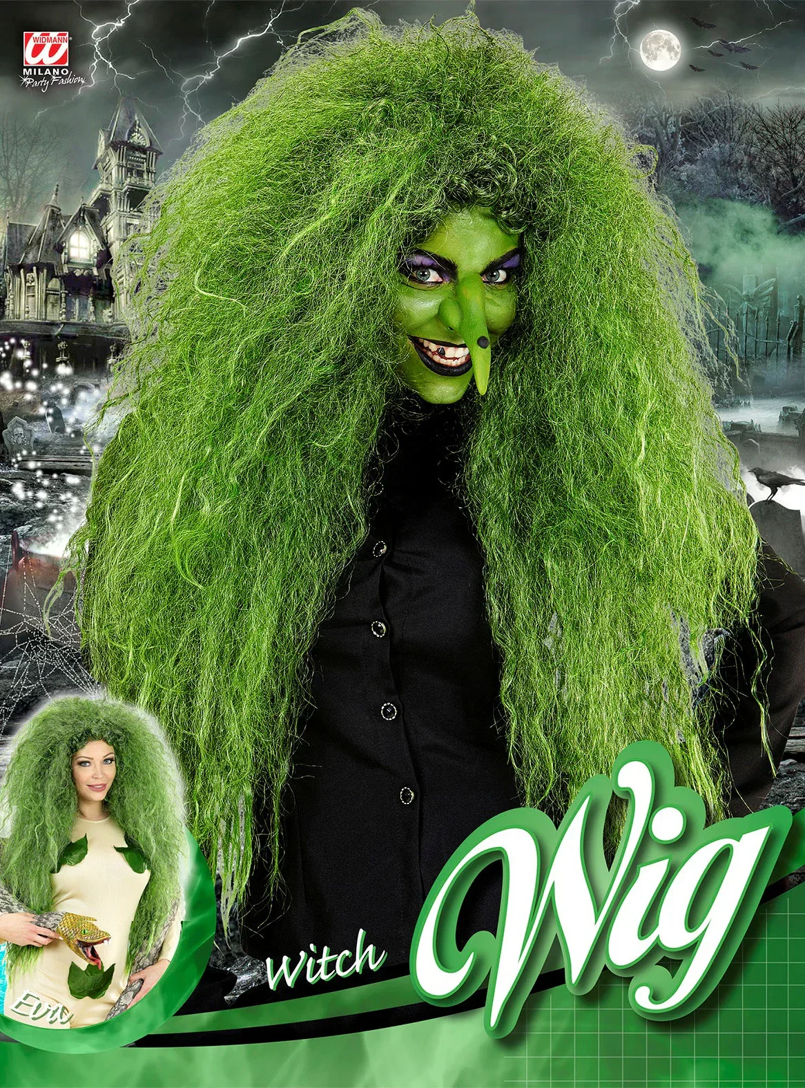 Peluca de Bruja Verde Afro Larga - Image 5
