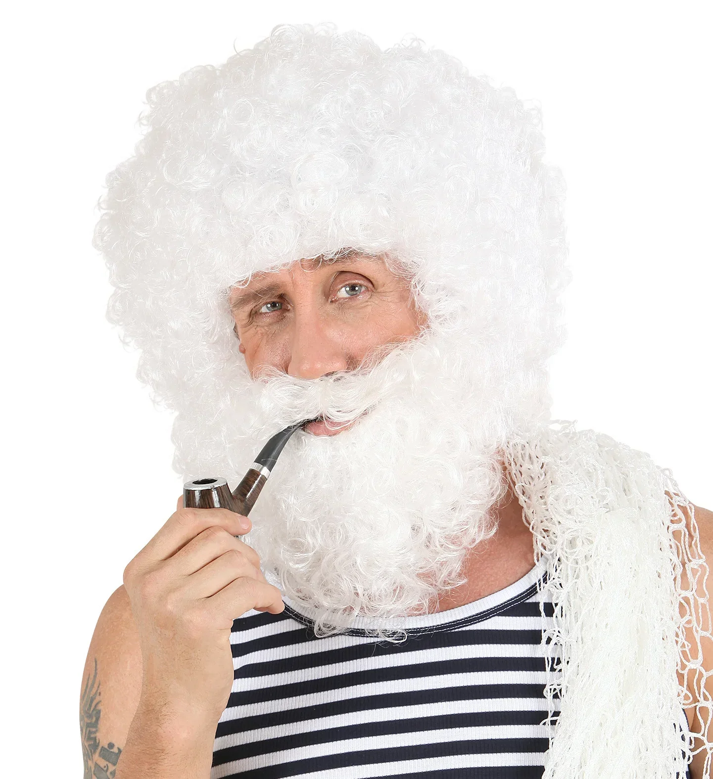 Peluca Blanca Rizosa con Barba - Image 7
