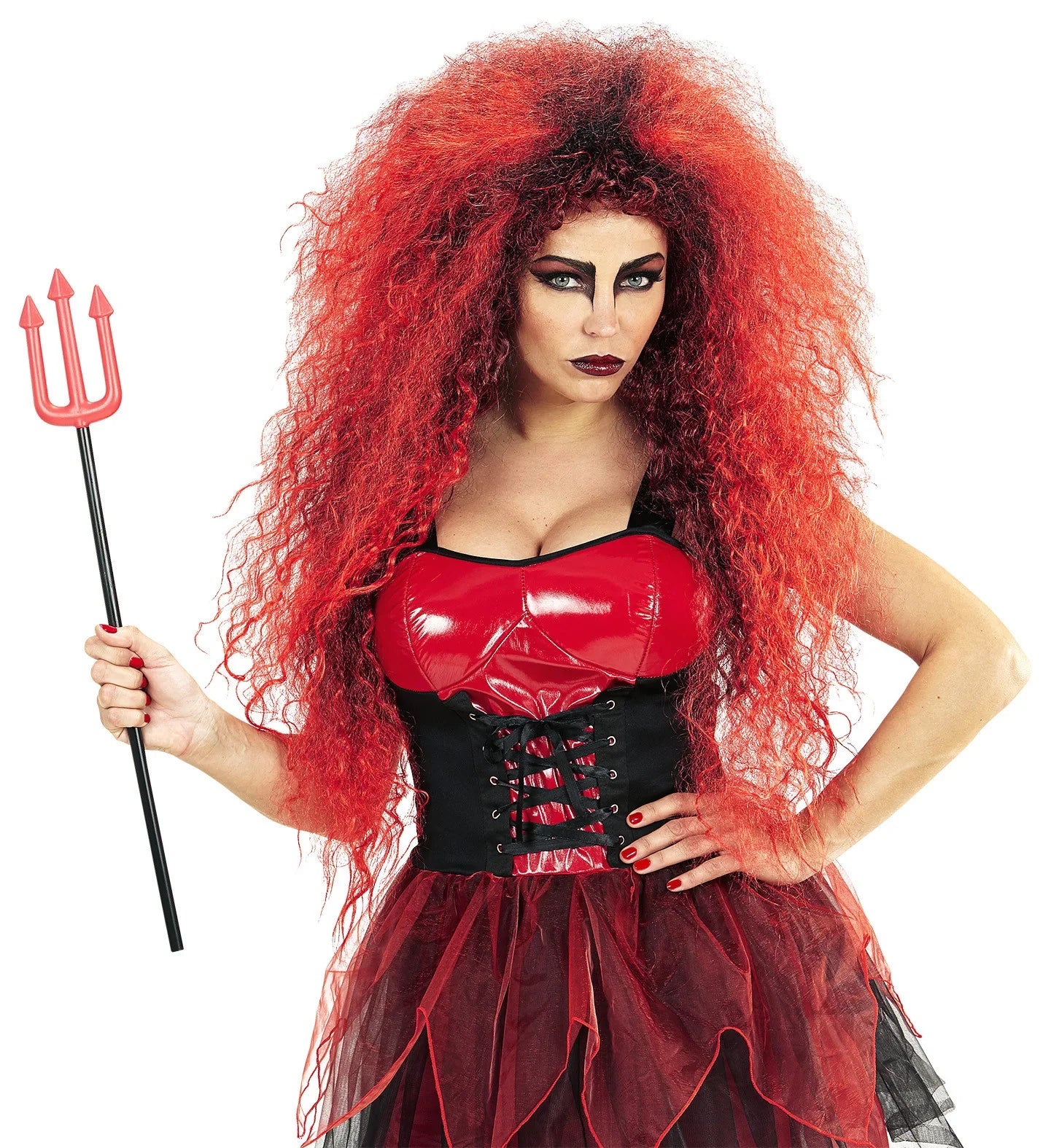 Peluca de Diablesa Roja Afro Larga - Image 2