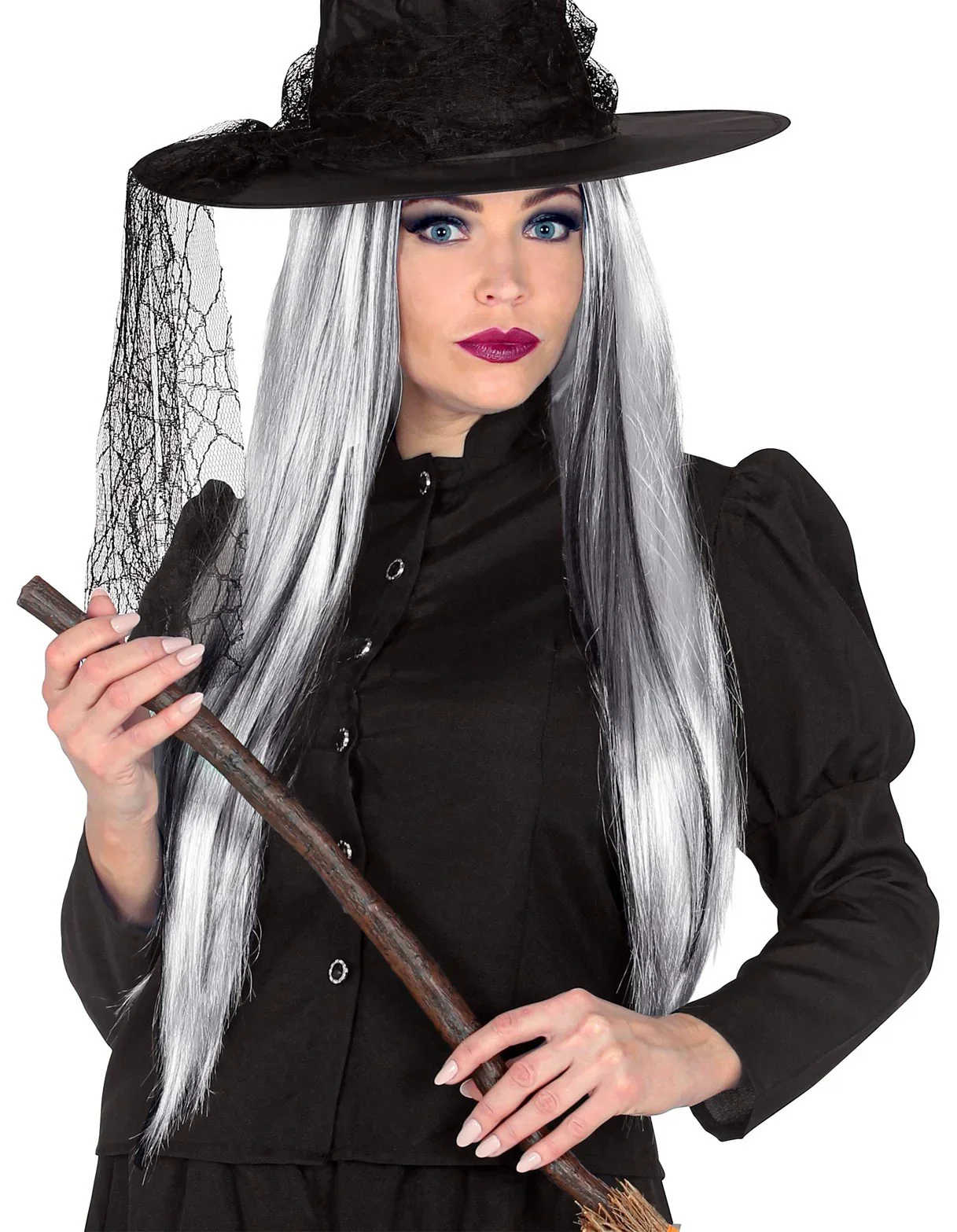 Peluca de Fantasma Blanca con Mechas Negras - Image 2
