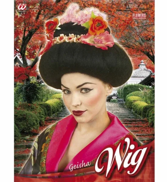 Peluca de Geisha Morena con Flores Lujo - Image 4