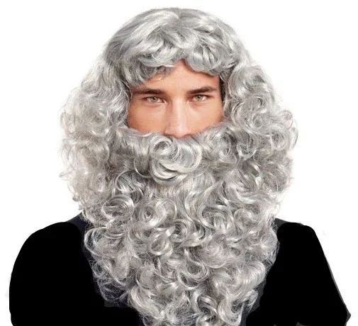 Peluca Gris con Barba Rizada