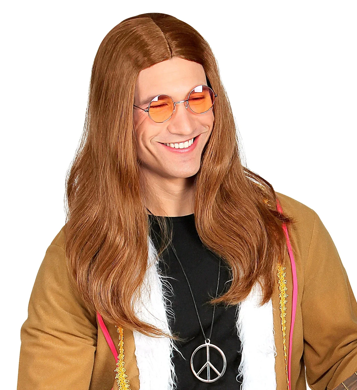 Peluca Hippie Castaña de Hombre con Pelo Largo - Image 2