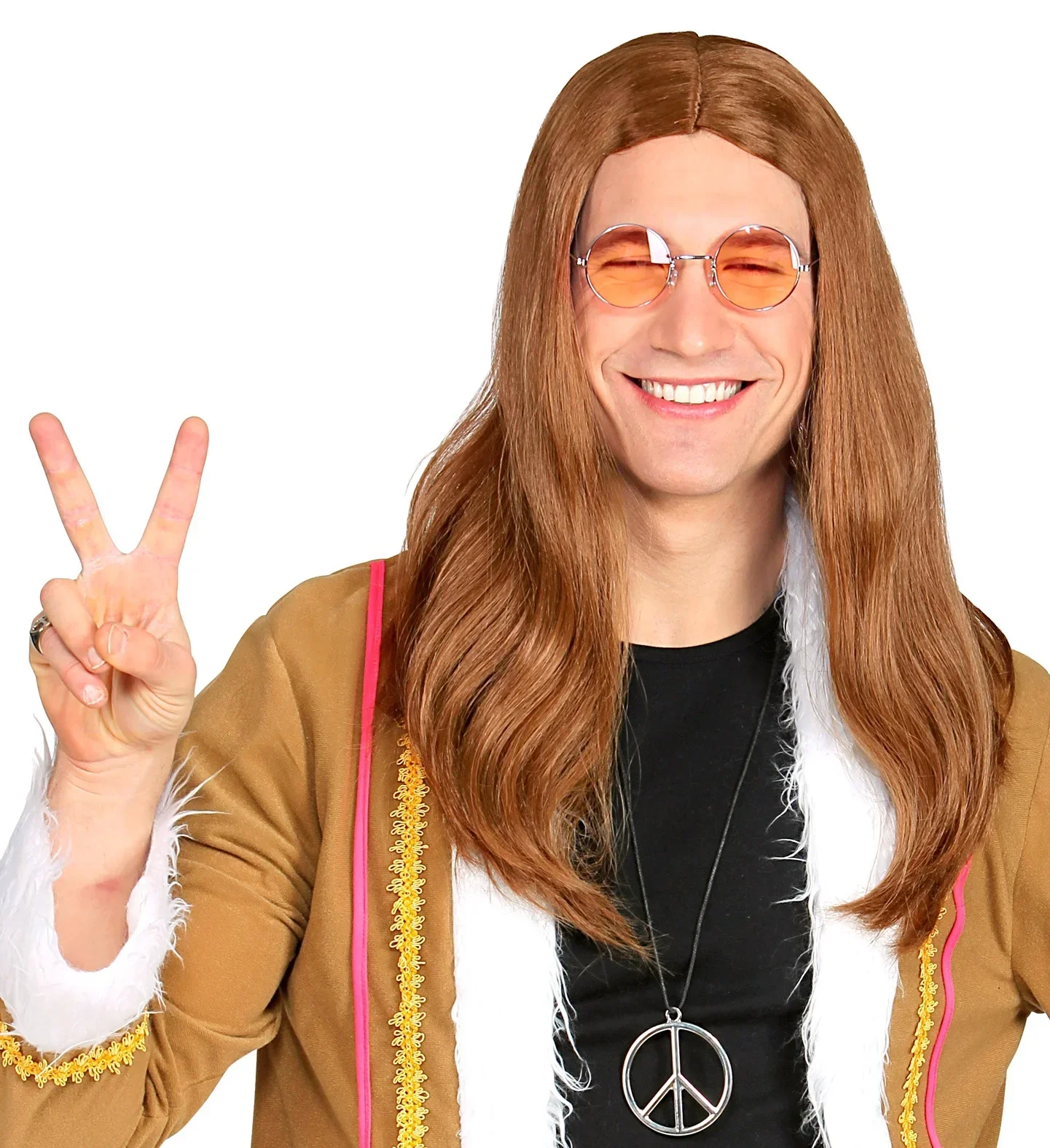 Peluca Hippie Castaña de Hombre con Pelo Largo - Image 3