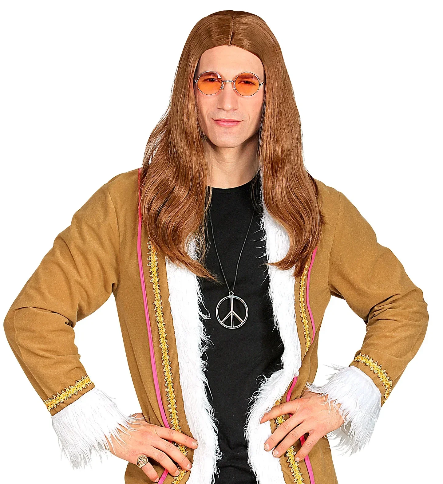 Peluca Hippie Castaña de Hombre con Pelo Largo - Image 4