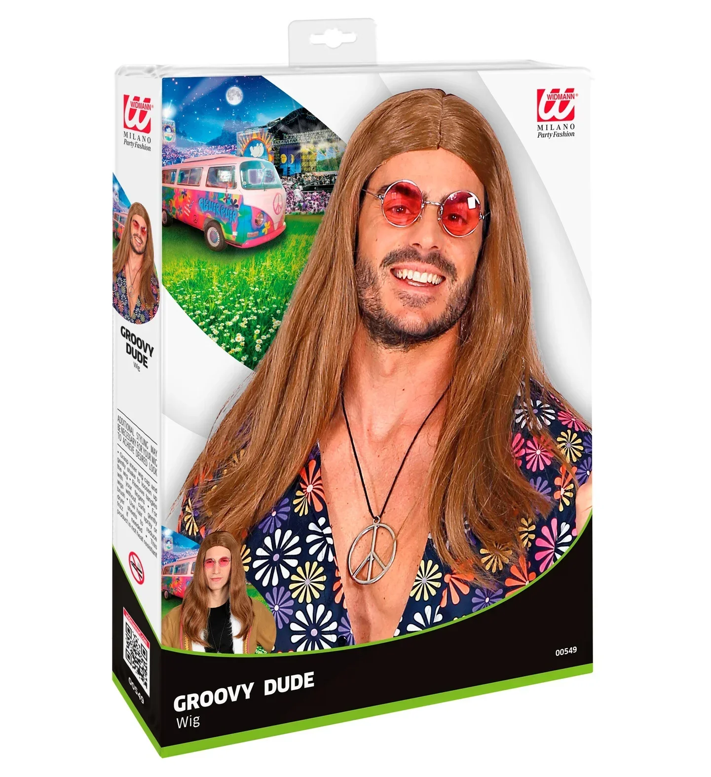 Peluca Hippie Castaña de Hombre con Pelo Largo - Image 5