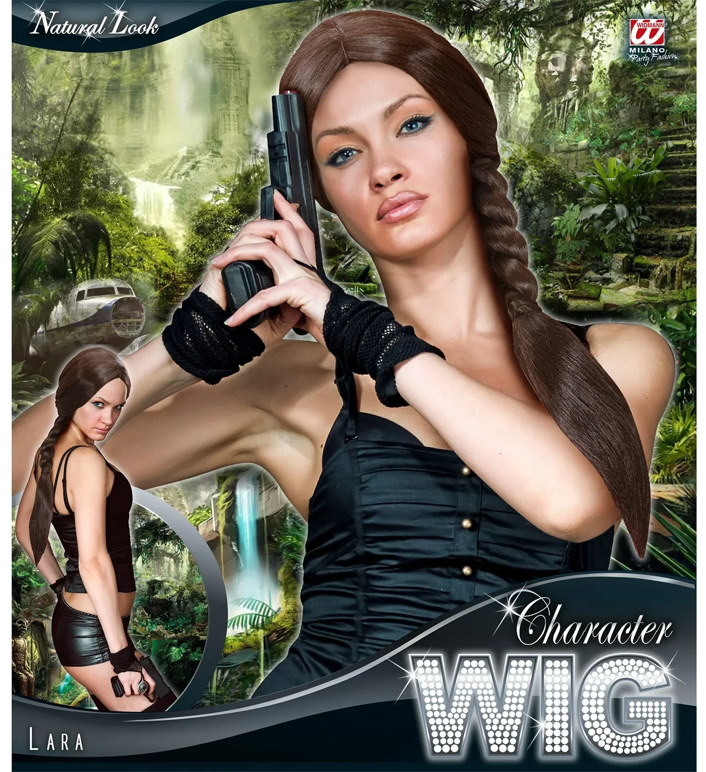 Peluca de Lara Croft Castaña con Trenza - Image 3