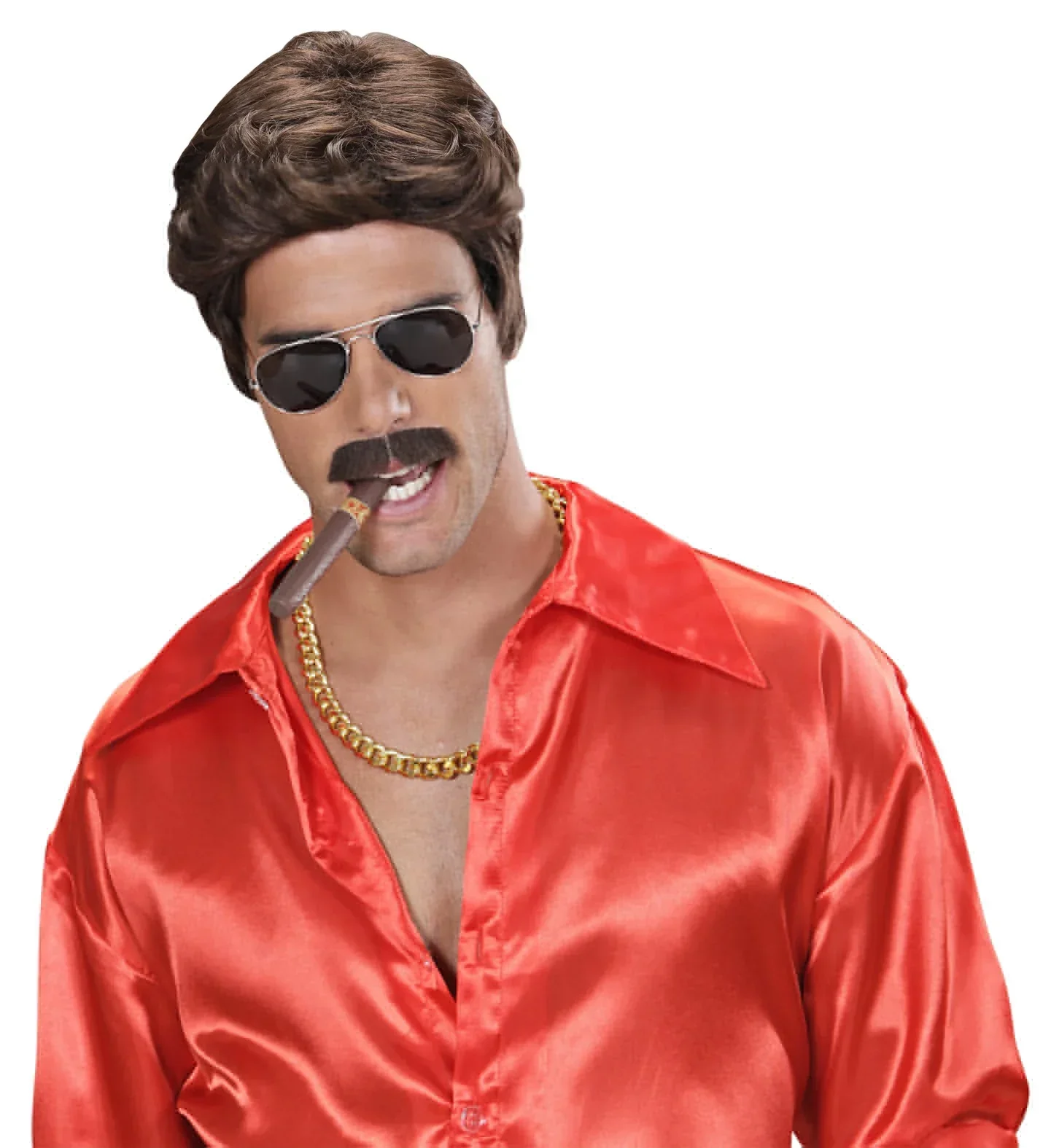 Peluca Castaña para Hombre con Bigote Lujo - Image 3