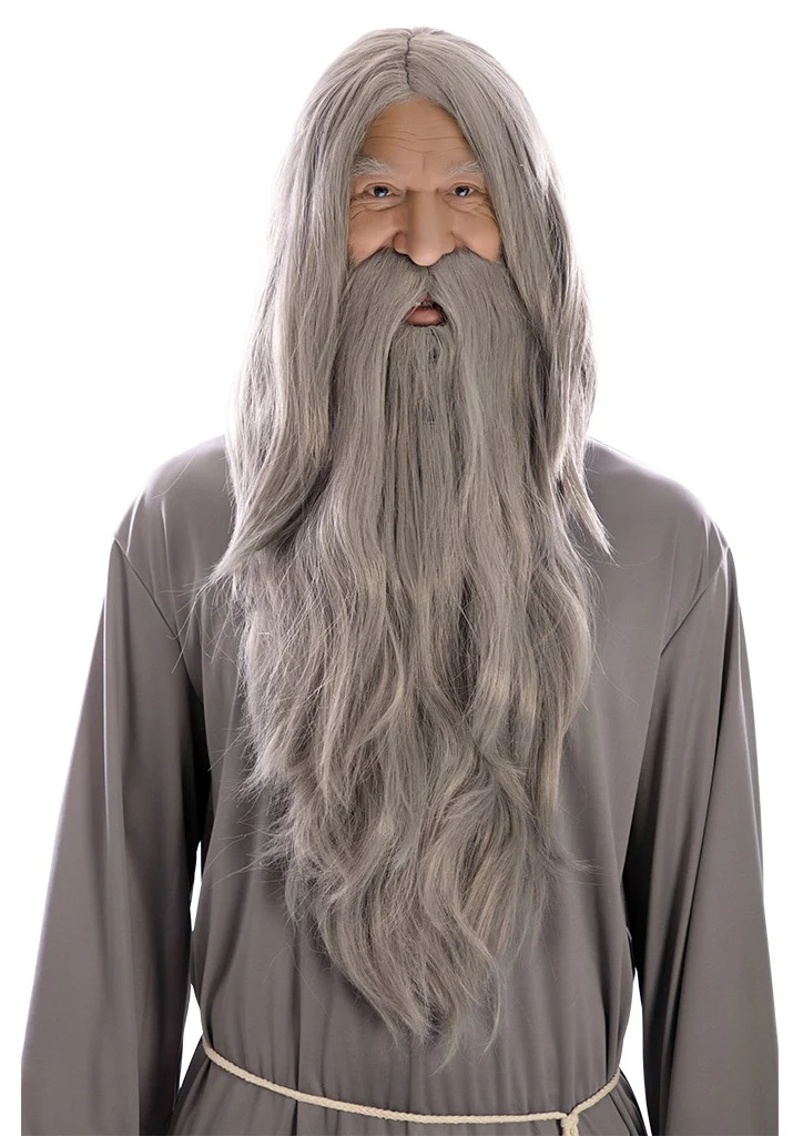 Peluca de Mago Gandalf el Gris con Barba