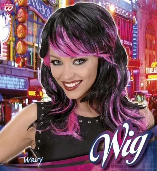 Peluca Morena con Mechas Rosa Fucsia - Image 2