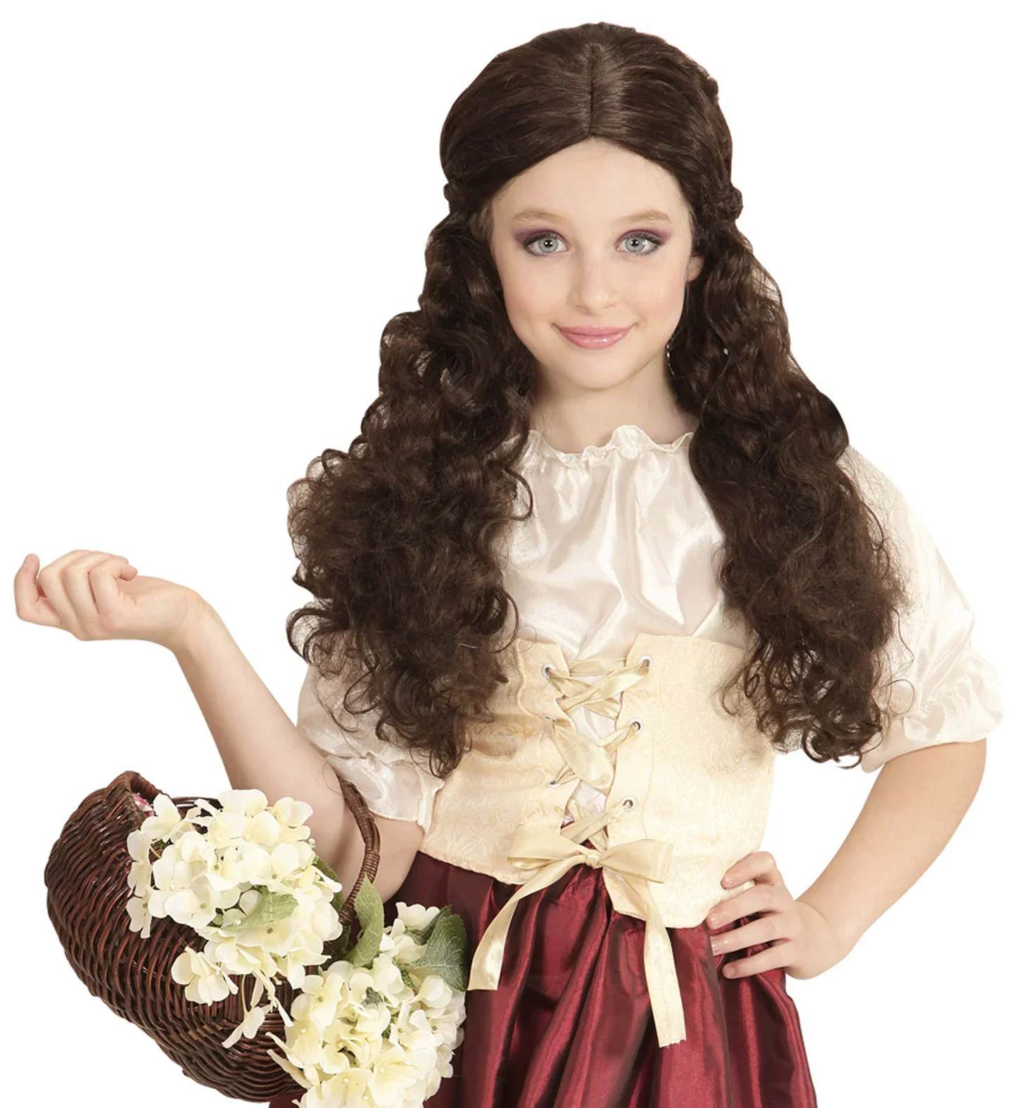 Peluca Medieval Castaña Larga para Niña - Image 2