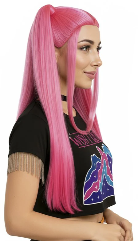 Peluca de Mira Guerreras K-pop Rosa con Coletas - Image 2