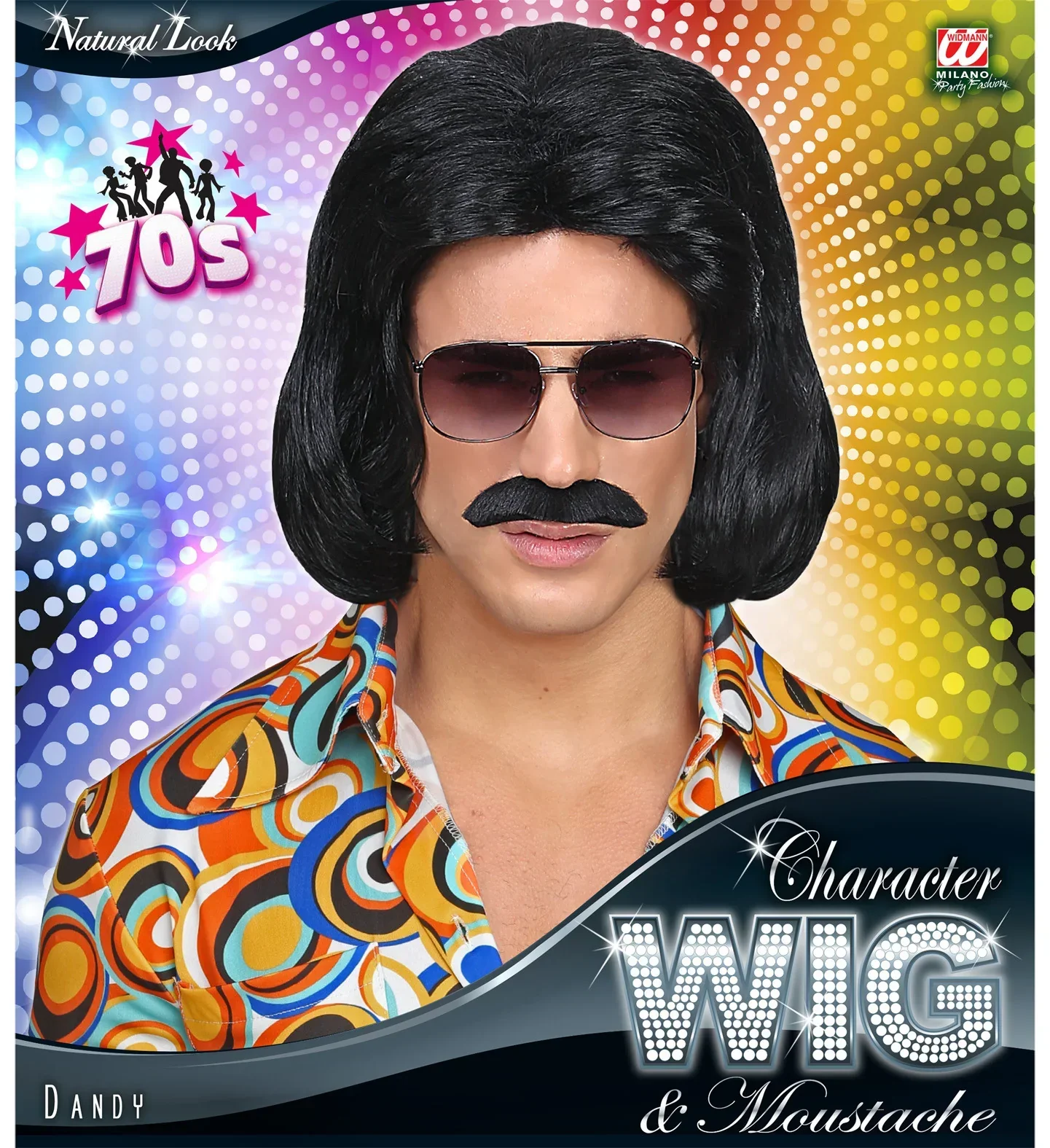 Peluca Morena Años 70 con Bigote - Image 3