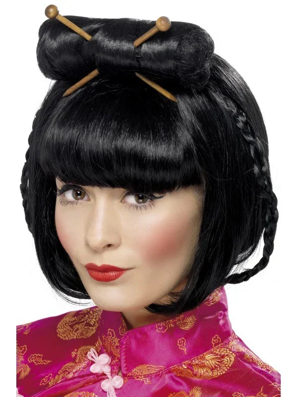 Peluca Oriental Morena con Moño - Image 2