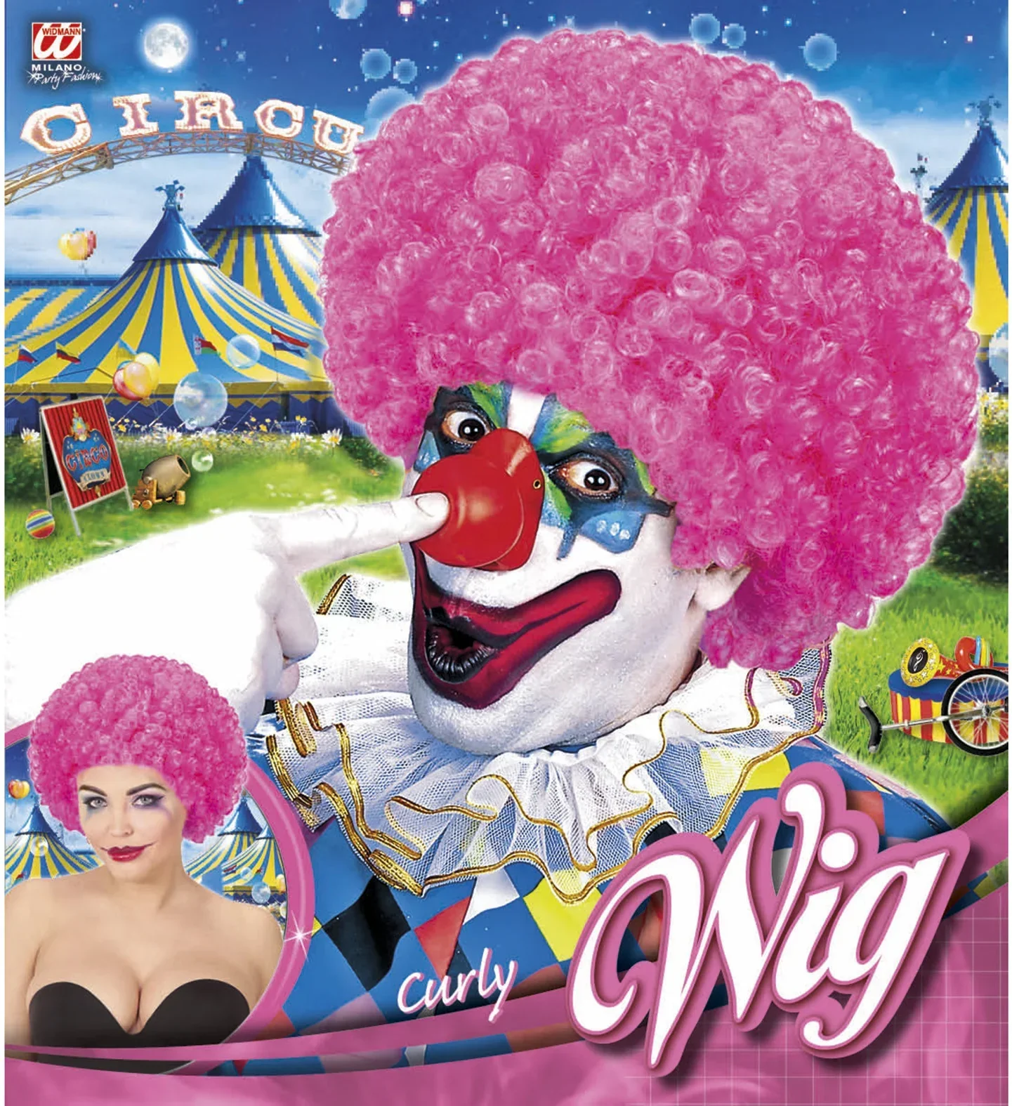 Peluca de Payaso Rosa Rizada - Image 3