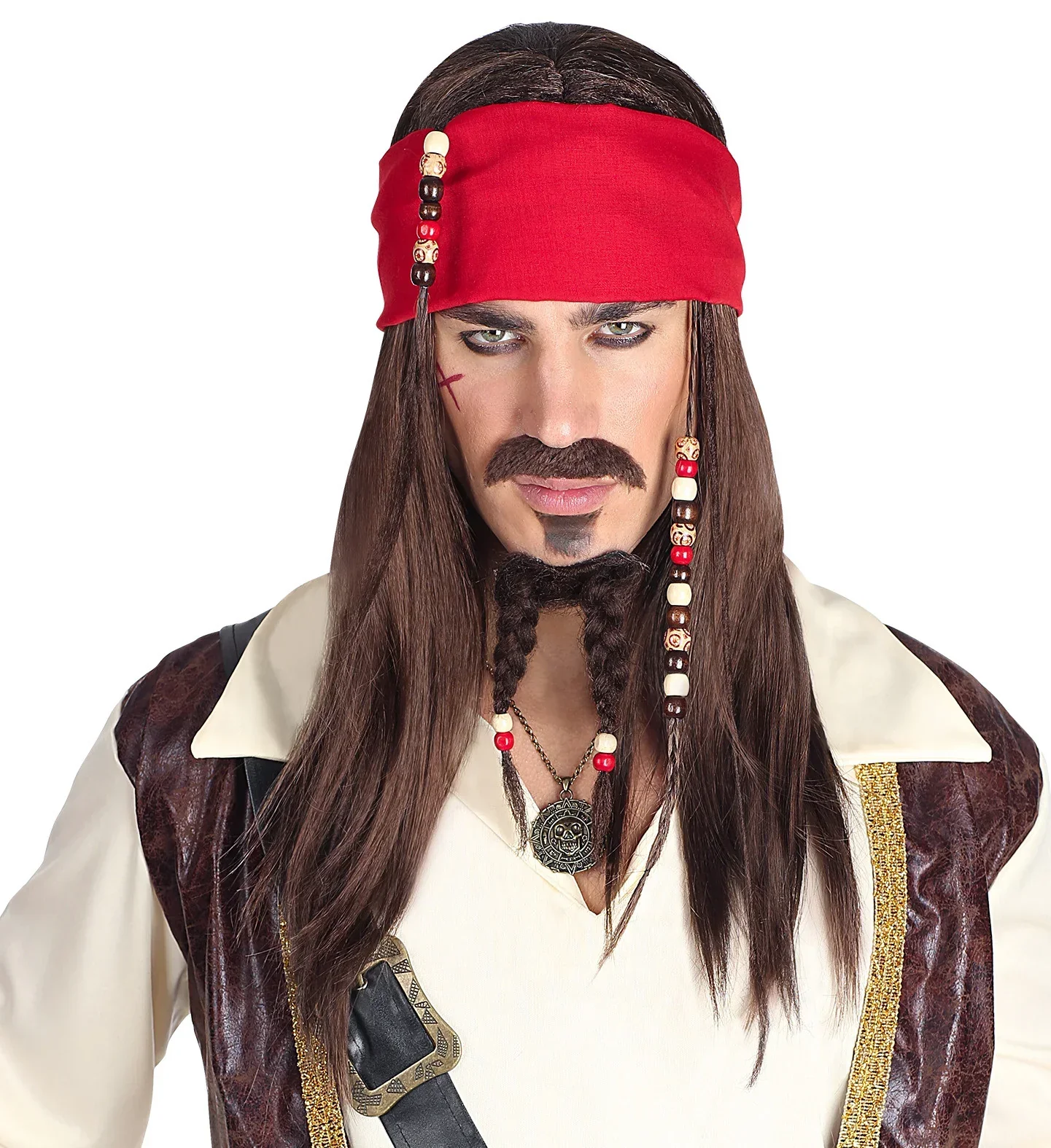 Peluca de Pirata Jack Sparrow con Perilla y Bigote
