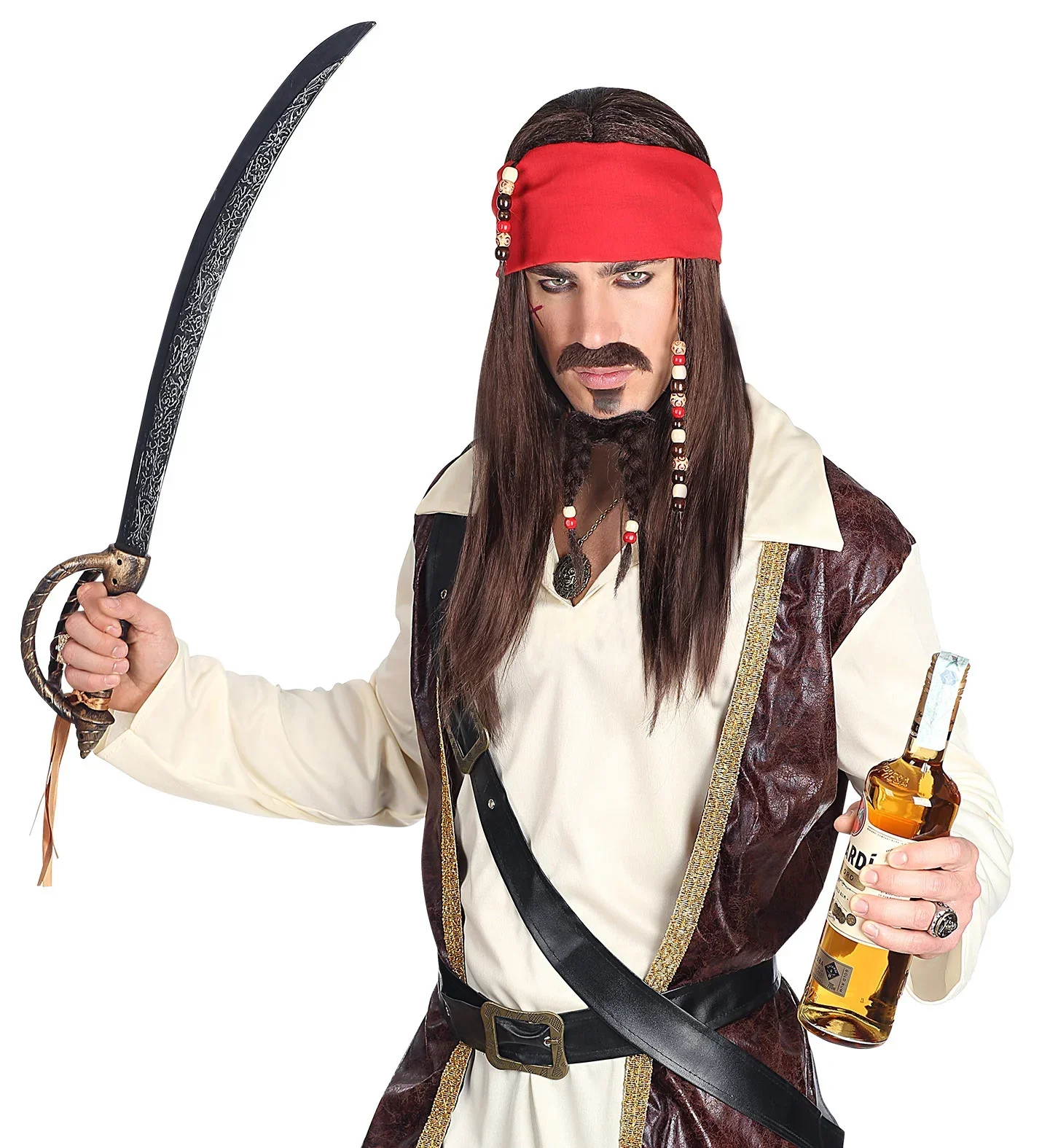 Peluca de Pirata Jack Sparrow con Perilla y Bigote - Image 2