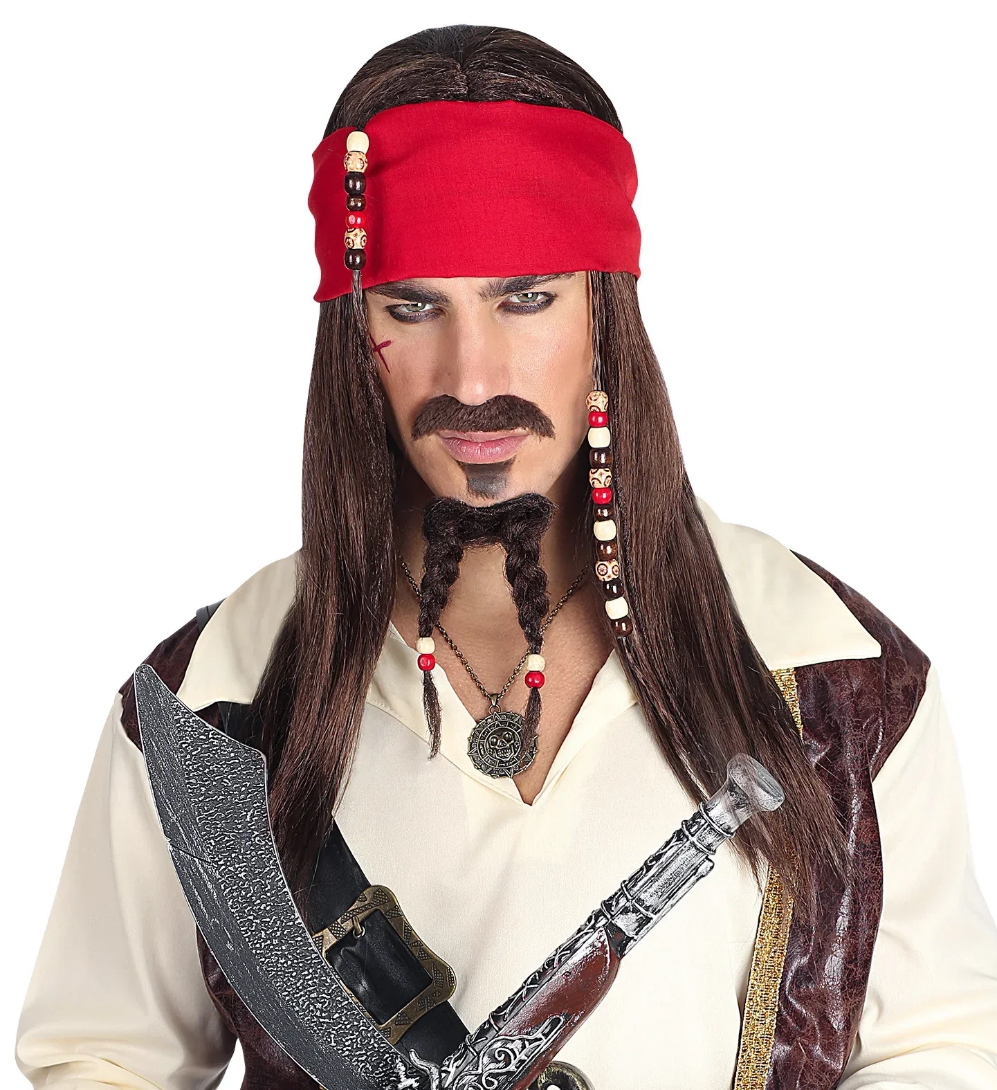 Peluca de Pirata Jack Sparrow con Perilla y Bigote - Image 3