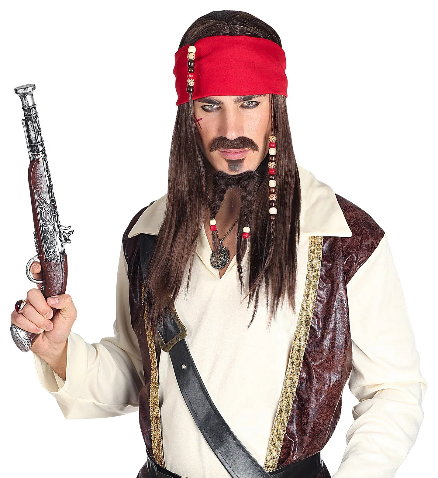 Peluca de Pirata Jack Sparrow con Perilla y Bigote - Image 4