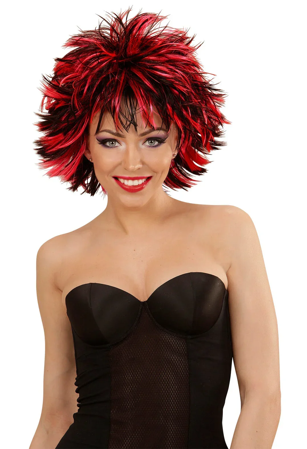 Peluca Rock con Mechas Rojas y Negras - Image 2